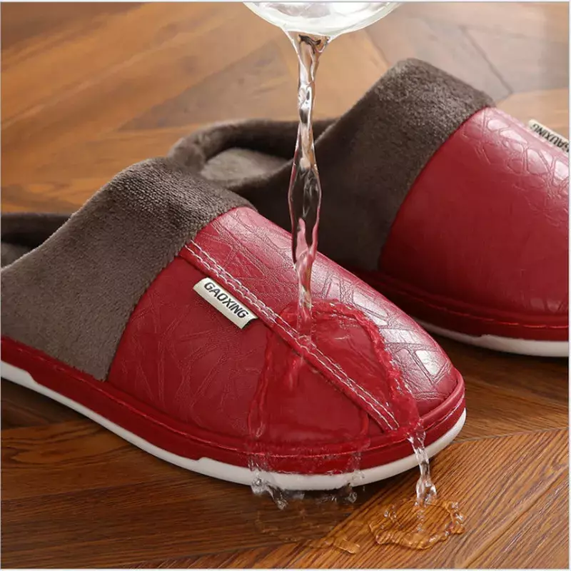 男性用防水レザースリッパ,暖かいぬいぐるみの靴,厚底,家庭用,綿,冬,新しい,2023