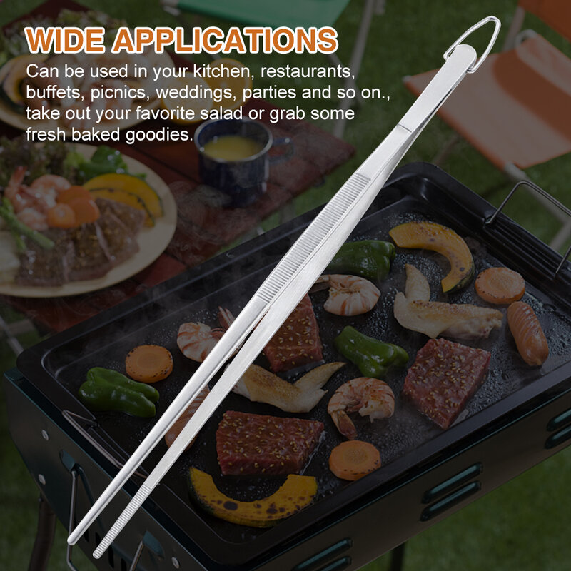 12inch Tool BBQ Garden Barbecue Long Home Durable Stainless Steel Serving Salad Frying Kitchen Cooking Thickened Tweezer Tongs