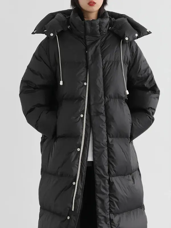 Jaket panjang bertudung untuk wanita, mantel luar parka wanita musim dingin hangat tebal bertudung longgar gaya Korea 2023