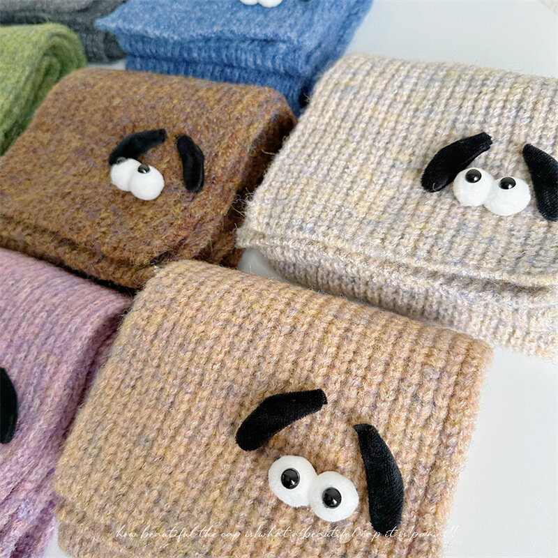 Bufandas de punto de hilo de lana de perro de dibujos animados para niños, bufanda de cuello largo, suave, cómoda, cálida, silenciador para niños y niñas, Invierno