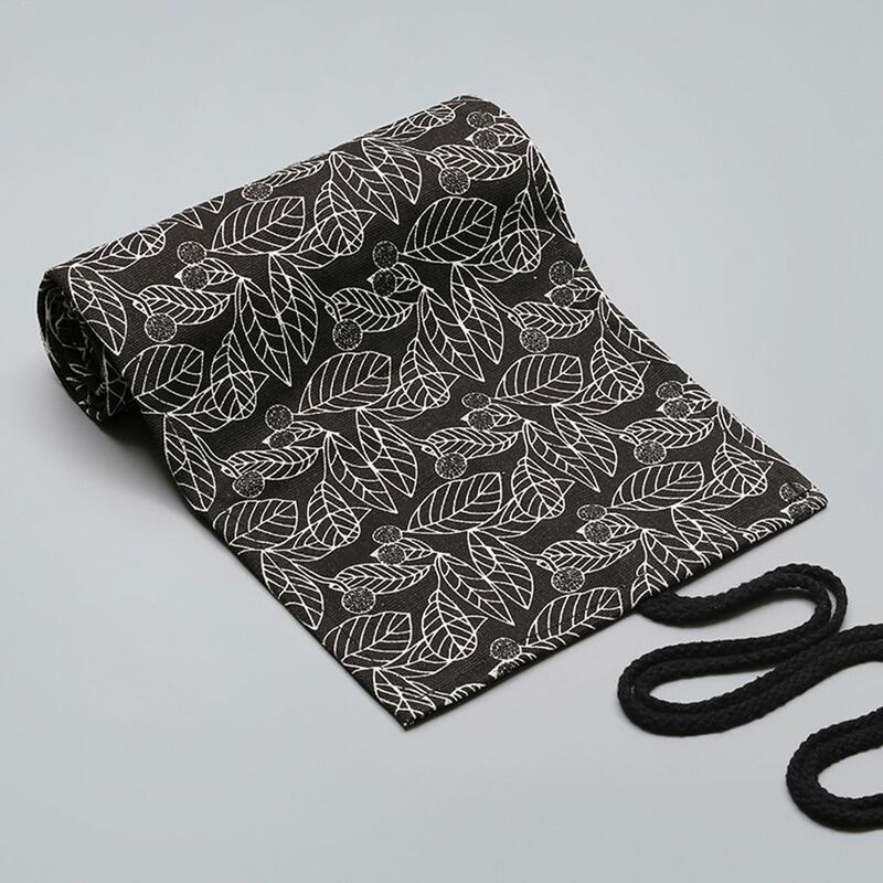 Schwarz weiß Blätter gedruckt Muster rollen Pinsel Leinwand Fall Wrap Skizzieren Zeichnung Stift Tasche Beutel 12-24 Löcher