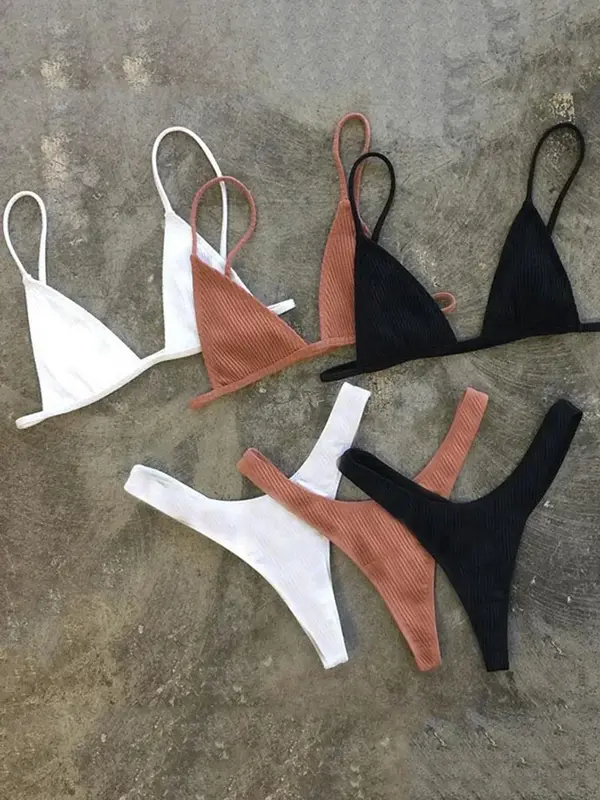 Bandeau Tanga Bikini Gân Bikini 2022 Cao Cấp Gợi Cảm Cắt Bikini Bộ Brasil Đồ Bơi Thông Đồ Bơi Nữ Cô Gái Bơi