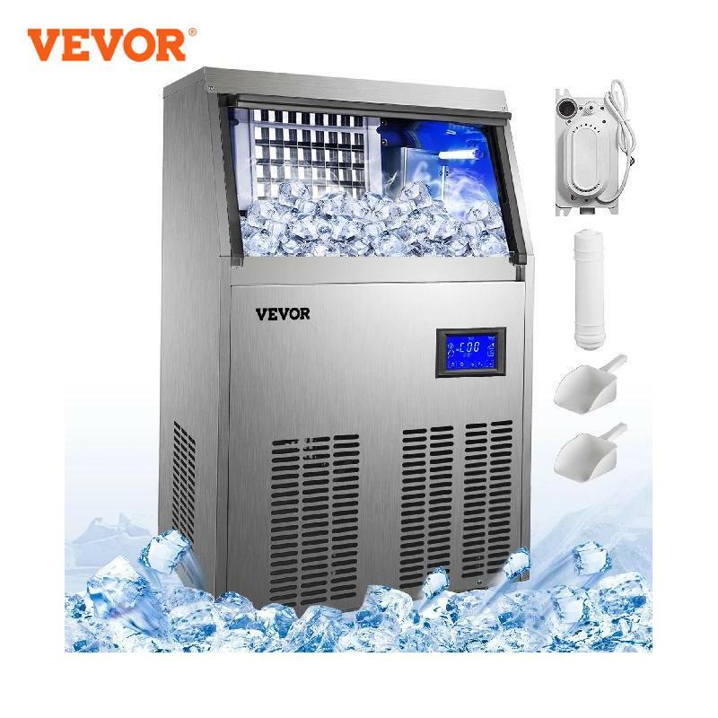 VEVOR 50-70 KG/24H Mesin Pembuat Es Batu Elektrik Produksi Generator Pemotong Baja Tahan Karat untuk Restoran Bar Komersial