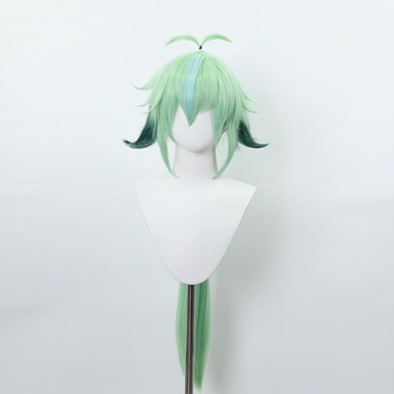 Anime Game Cosplay Green Gradient Long Ponytail Reverse Curved Hair Fiber Synthetic Wigs Pelucas Hair Daily Party Use
