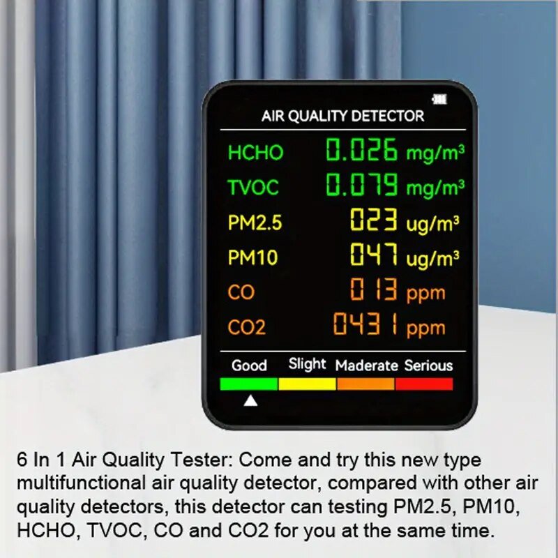 Monitor de calidad del aire 6 en 1, Detector de aire multifuncional, automático, para interior y oficina