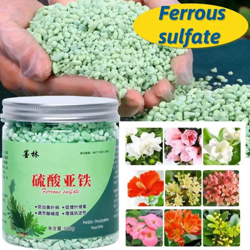 Fertilizante de hojas antiamarillas para interiores y exteriores, fertilizante de flores de sulfato ferroso en maceta, suplemento de hierro, fertilizante ácido, 500g