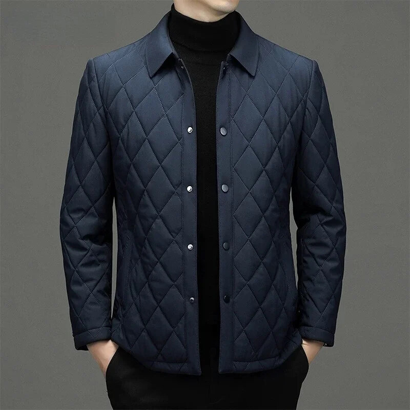 2024 코트 남성용 겨울 재킷, 비즈니스 다이아몬드 격자 무늬 면 재킷, 두꺼운 패딩