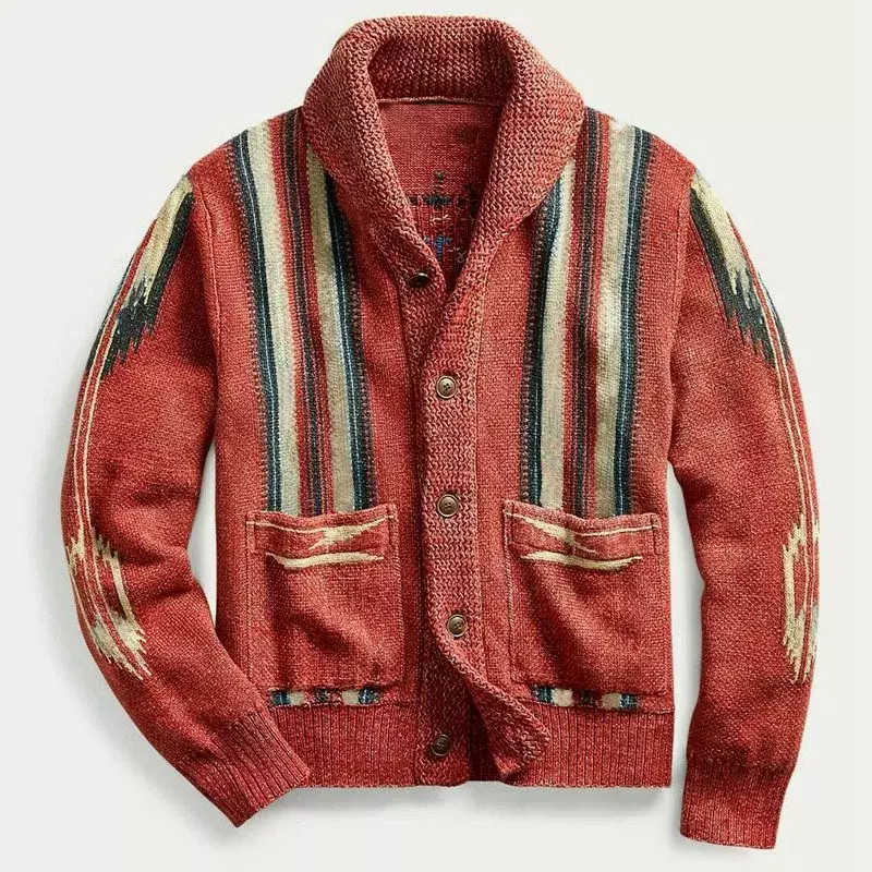 Pakaian pria baru musim gugur musim dingin santai 2024 sweter rajut kerah lengan Jacquard Vintage Eropa dan Amerika