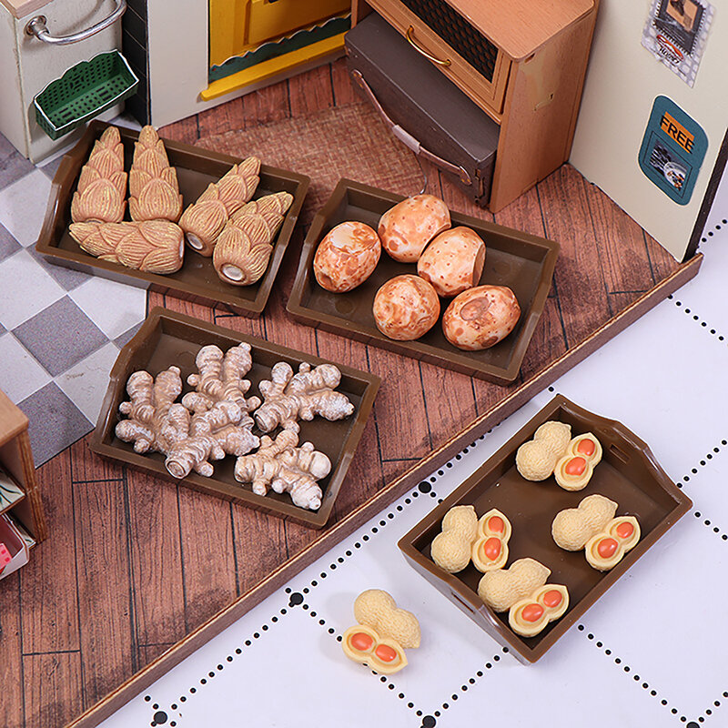Simulação Vegetal com Bandejas, Miniatura de Dollhouse, Brinquedos de Cozinha, Decoração do Modelo, Pretend Play, 1:12