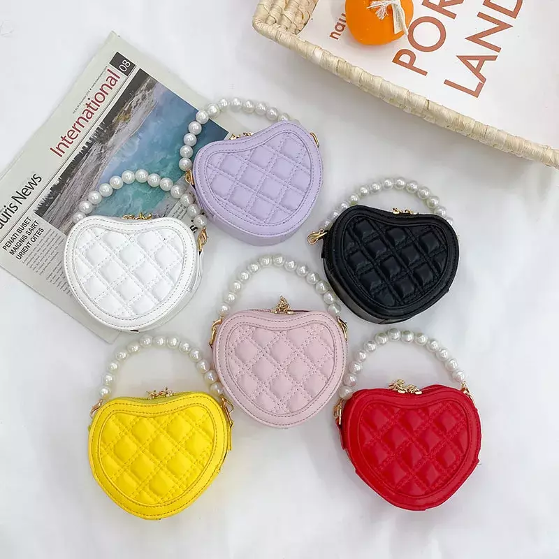 Cute Pearl Handle Kids Mini Shoulder Messenger Bag New Princess Wallet Coin Purse Handbags Girls Heart-shaped Crossbody Bags