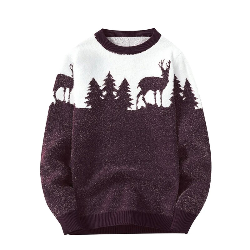 Autumn Winter Christmas Sweater Men Pullovers Deer Print Knitted Sweaters Unisex Man Woman Funny Warm Christmas Sweater