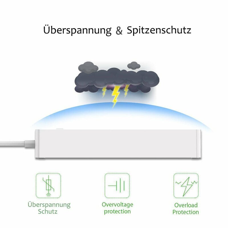แถบพลังงานอัจฉริยะ Wi-Fi ใหม่ EU ป้องกันไฟกระชากพร้อมช่องเสียบ AC 6ทางสวิตช์ควบคุมพอร์ต USB 4พอร์ตใช้ได้กับ Alexa Google