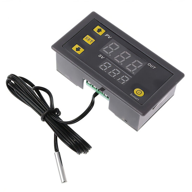 Mini termostato de pantalla LED con Control de temperatura Digital, línea de sonda W3230, instrumento de Control de calor/refrigeración, 12V, 24V, 110-220V
