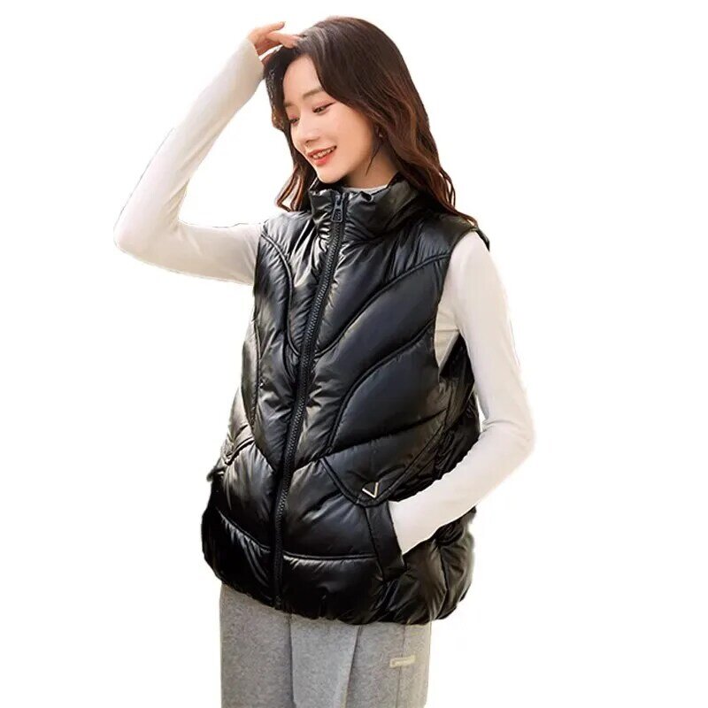 2024 autunno inverno donna solido gilet allentato colletto alla coreana imbottito in cotone donna gilet caldo antivento senza maniche parka giacca