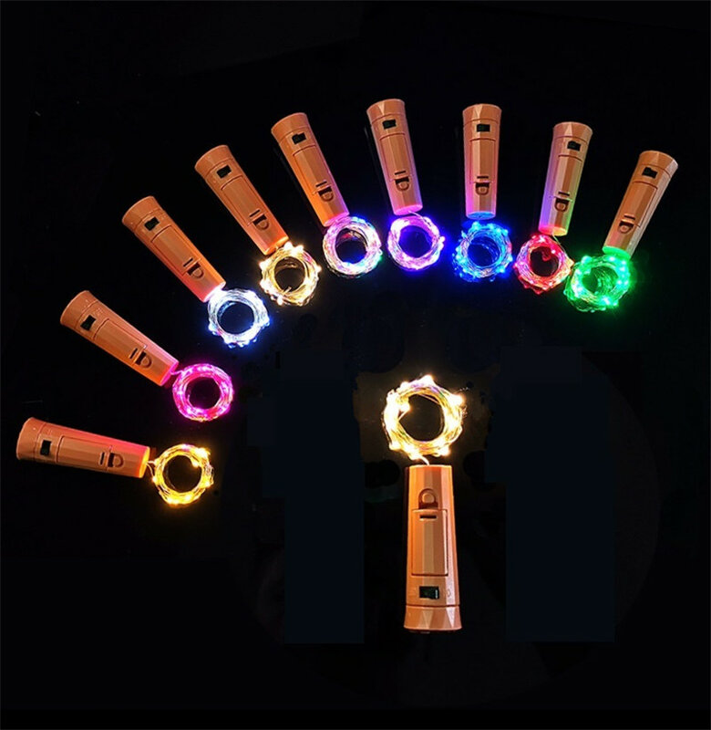 Luz de hadas de alambre de cobre impermeable para decoración de botellas, cadena de luces DIY, guirnalda de fiesta de boda, iluminación, 10 piezas, 2M, 20led