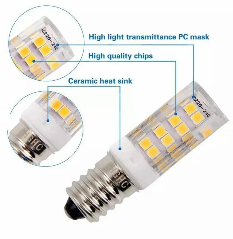 Bombilla LED E14 de 3W, 5W, 7W, 33LED, 51LED, 75LED, AC220V, SMD 2835, minibombilla LED tipo mazorca, foco para nevera y refrigerador