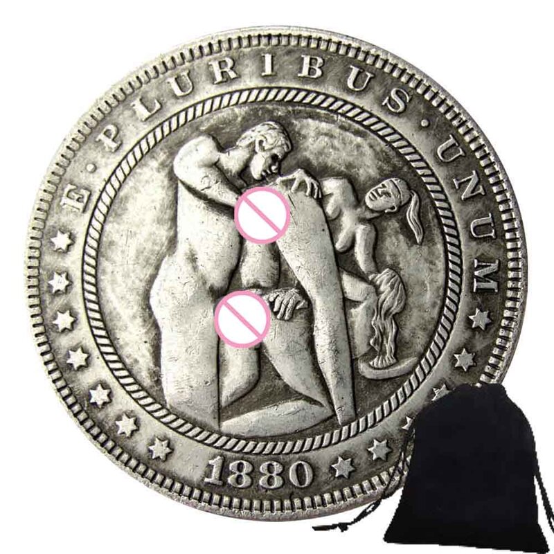Romantic Girls's Love Nightclub One-Dollar Art Couple Coins Pocket Decision Coin Commemorative Good Luck Coin+Gift Bag