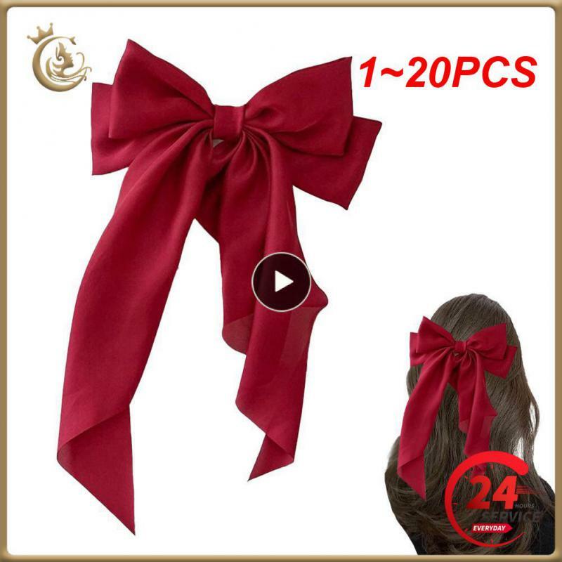 1~20PCS Elegant Bow Ribbon Hair Clip Fashion Simple Solid Satin Spring Clip Hair Pin Retro Headband with Clips Hair