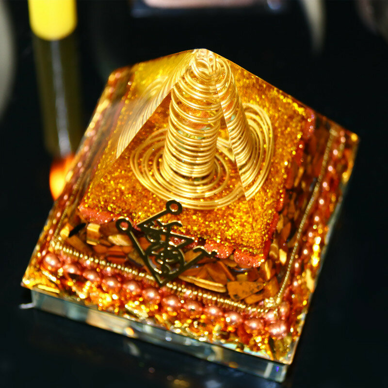 Kryształ czakry orgonit piramida 8cm tygrysie oko salon biurko szczęście Ornament energia Orgone piramida dla medytacja Reiki święta