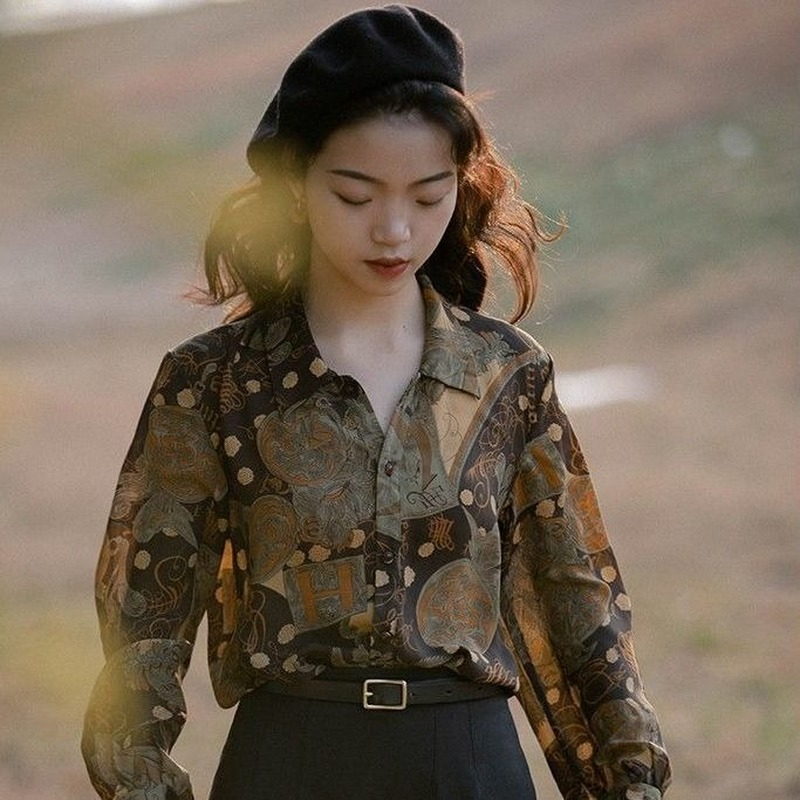 QWEEK Vintage bluzki w stylu Streetwear Harajuku koszule Oversized eleganckie topy damskie z długim rękawem koreański styl szykowny fajny ubrania Retro