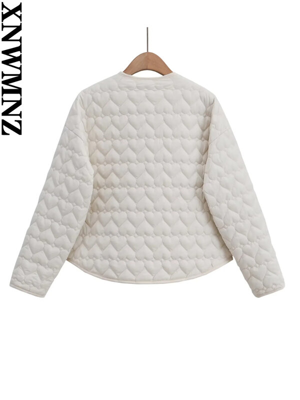 Xnwmnz เสื้อแจ็คเก็ตบุหัวใจสำหรับแฟชั่นของผู้หญิง2023ฤดูใบไม้ร่วง/ฤดูหนาวคอกลมแขนยาวมีกระเป๋าผู้หญิงอเนกประสงค์