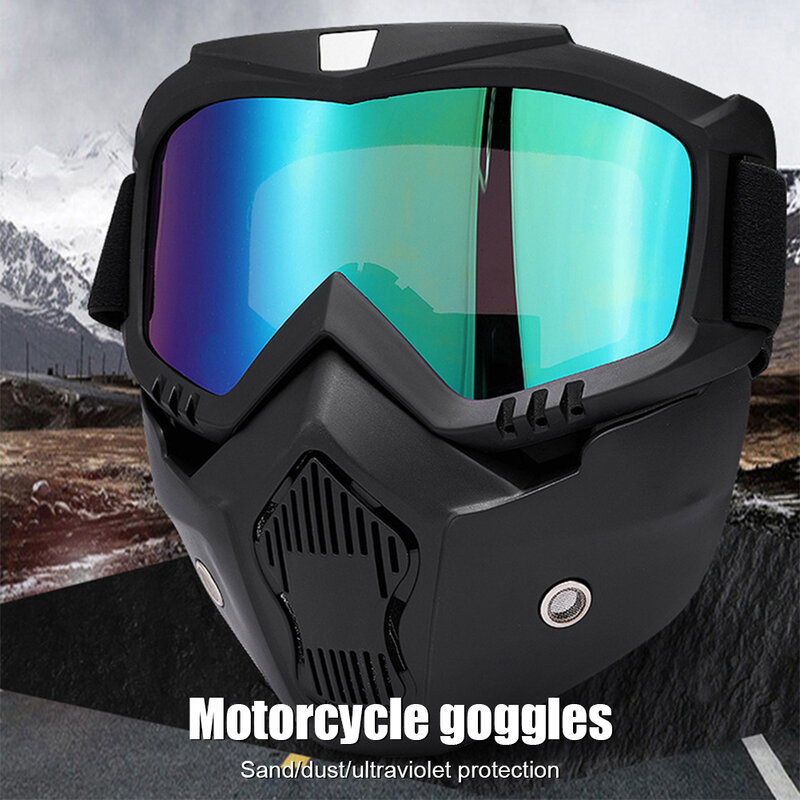 UV400 모토크로스 선글라스, 방풍 사이클링 라이딩 스키 고글, 입 마스크 포함, UV 보호 자전거, 오토바이 헬멧 마스크