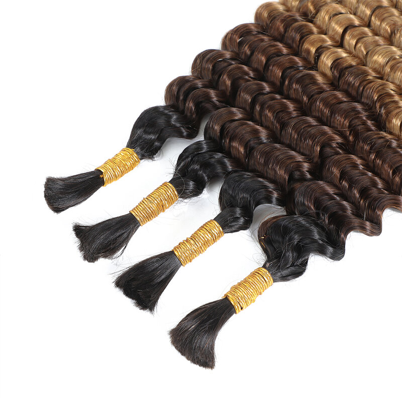 Linhua-Deep Wave Bulk Trança de cabelo humano para Crochet, Boho Tranças, Omber, Micro Knotless, Bohemian Tranças, Double Drawn, T1B, 4, 27