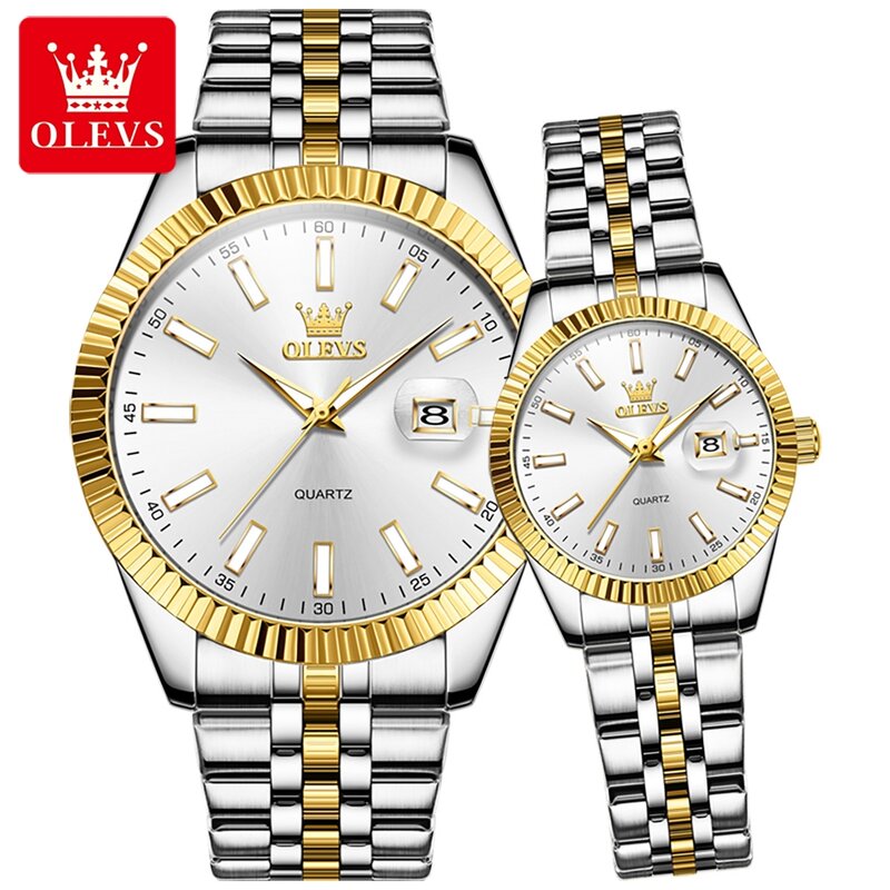 OLEVS 5593 kalendarz mody kwarcowy para zegarek na rękę luksusowy oryginalny wodoodporny zegarek dla mężczyzn kobiet ze stali nierdzewnej