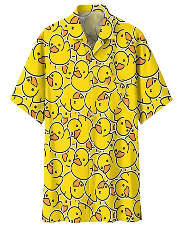 Camisa hawaiana de manga corta para hombre, camisa con estampado de pato, para playa, viajes y ocio, verano, 2024