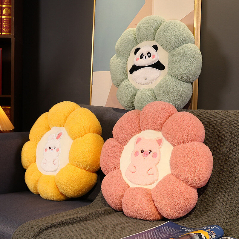Nowy kreatywny płatkowy pluszowa poduszka wypchany kształt kwiatu króliczek Piggy wzór Panda miękka poduszki samochodowe poduszka dekoracja domu