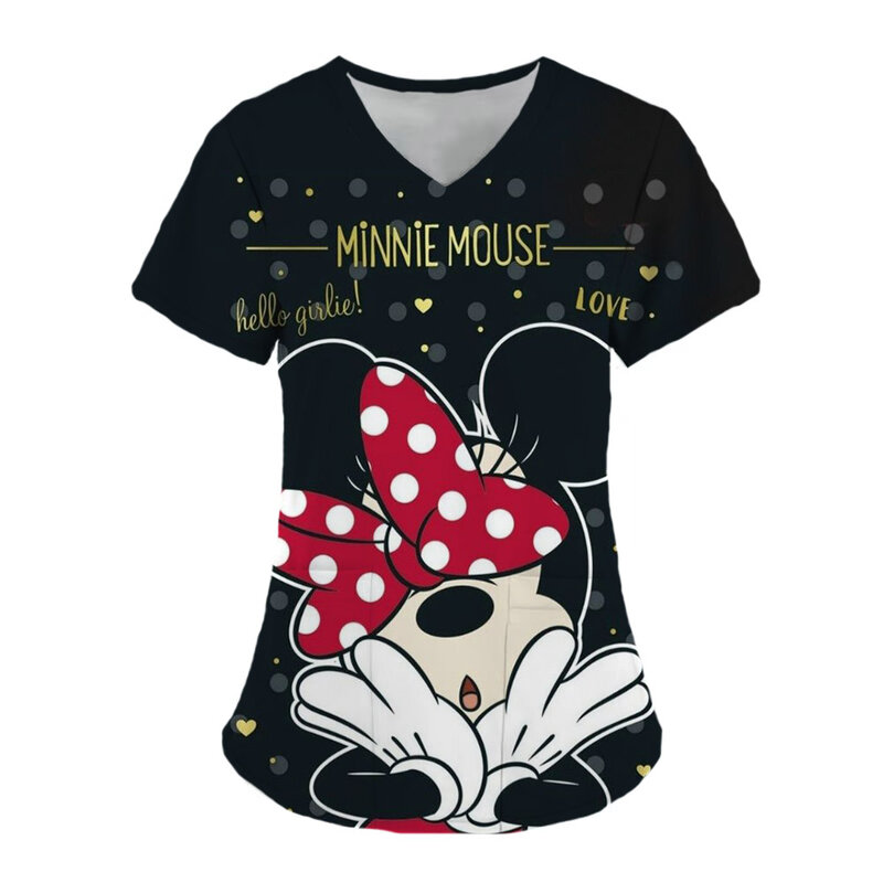 Camiseta de Disney con bolsillo para mujer, camisa de uniforme de enfermera, Top de cuidado hospitalario, Camiseta con cuello en V, Camiseta de Mickey para mujer 2023