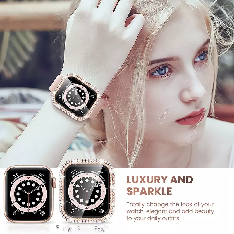 Diamentowy zegarek etui wbudowane szkło hartowane do Apple Watch 9 41mm 45mm 38mm 40mm 42mm 44mm iWatch serii 8 7 6 SE 5 4 3