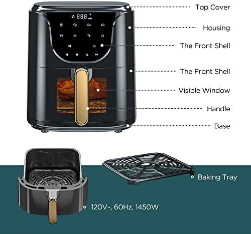 Freidora de aire de 1450W, horno pequeño Digital sin aceite, 8 funciones de cocción preestablecidas, Control de tiempo y temperatura, con Dre