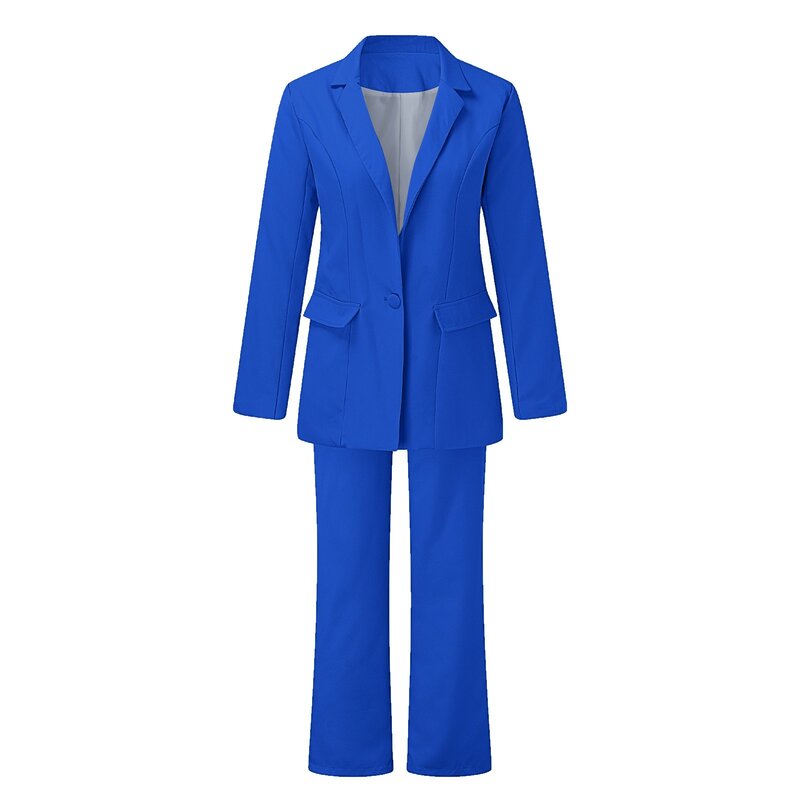 Женский однотонный пиджак и брюки, элегантный комплект из двух предметов, блейзер с широкими штанинами, 2024