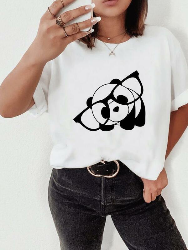 Panda engraçado bonito dos desenhos animados 90s roupas de verão superior básico roupas femininas moda impressão t camisa de manga curta camiseta gráfico