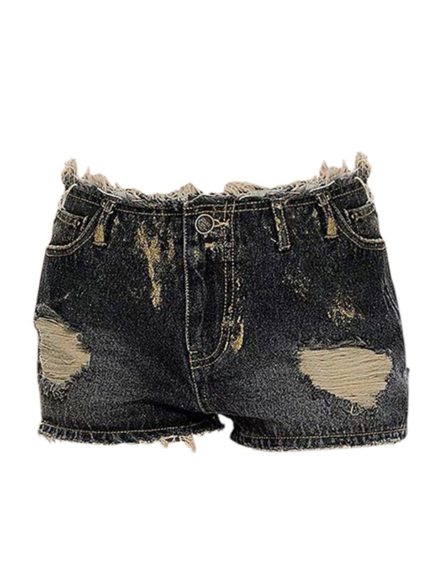 Shorts jeans de cintura baixa para mulheres, academia escura, y2k gyaru, kpop, japonês, harajuku, cyber punk, jean rasgado, calças quentes, verão, anos 2000