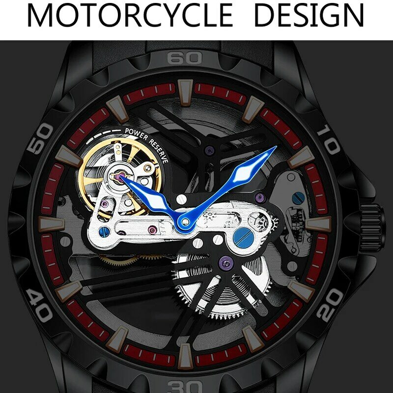 AILANG luksusowe męskie sportowe wodoodporne automatyczne zegarki mechaniczne świecący szkielet męski zegarek silikonowy pasek Reloj