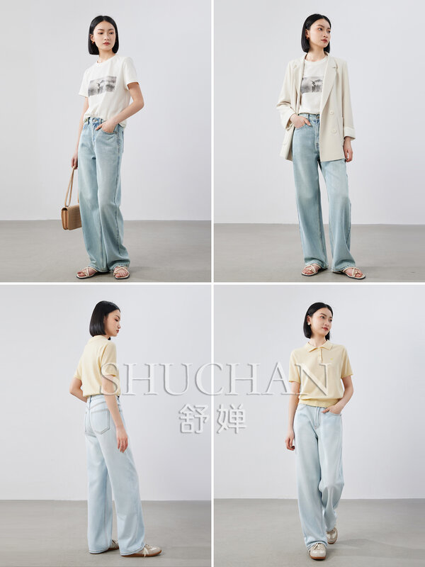 Lyocell-jeans de cintura alta para mulheres, feitos de algodão e acetato, streetwear, verão, 2024