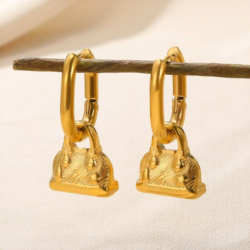 Geometryczne kolczyki w kształcie koła dla kobiet złoty kolor kwadratowy haczyk na ucho przebite akcesoria Bijoux Femme biżuteria ze stali nierdzewnej prezenty