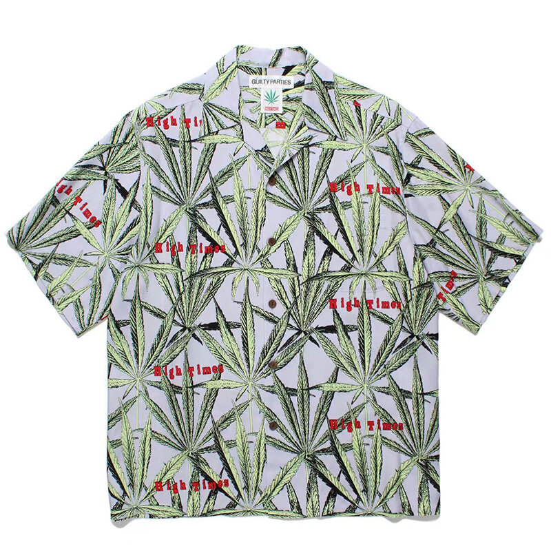WACKO MARIA Hawaii camisas para homens e mulheres, folhas com estampa completa, camiseta casual solta, tops de manga curta, boa qualidade, verão, 1:1, 2024ss