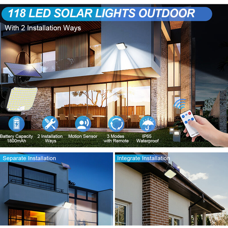 Lampada solare da esterno con sensore di movimento luce solare a LED 3 modalità lampada da parete di emergenza impermeabile luce solare alimentata per la decorazione del giardino