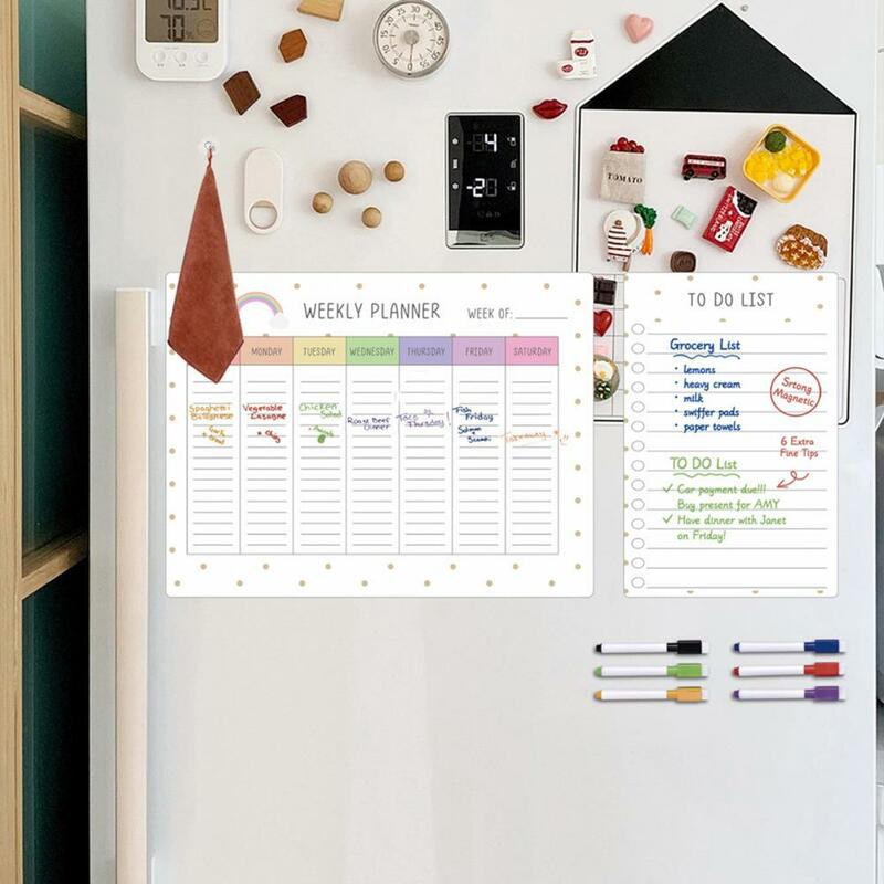Календарь для холодильника, эффективное еженедельное планирование, устойчивое к царапинам магнитное фотоустройство, набор с ручками для организации расписания и остановки