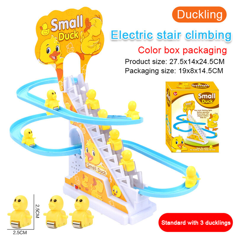 Electronic Duck Climbing Stairs Track Slide Pets Toys With Light Music Educational Toys For Boys Girls Birthday Gifts