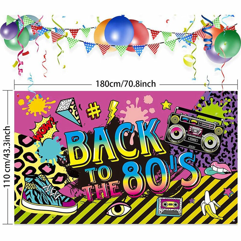 80'S Party Decorations, Extra Large Fabric Back To the 80'S Hip Hop Sign Party Banner Photo Booth Backdrop Background