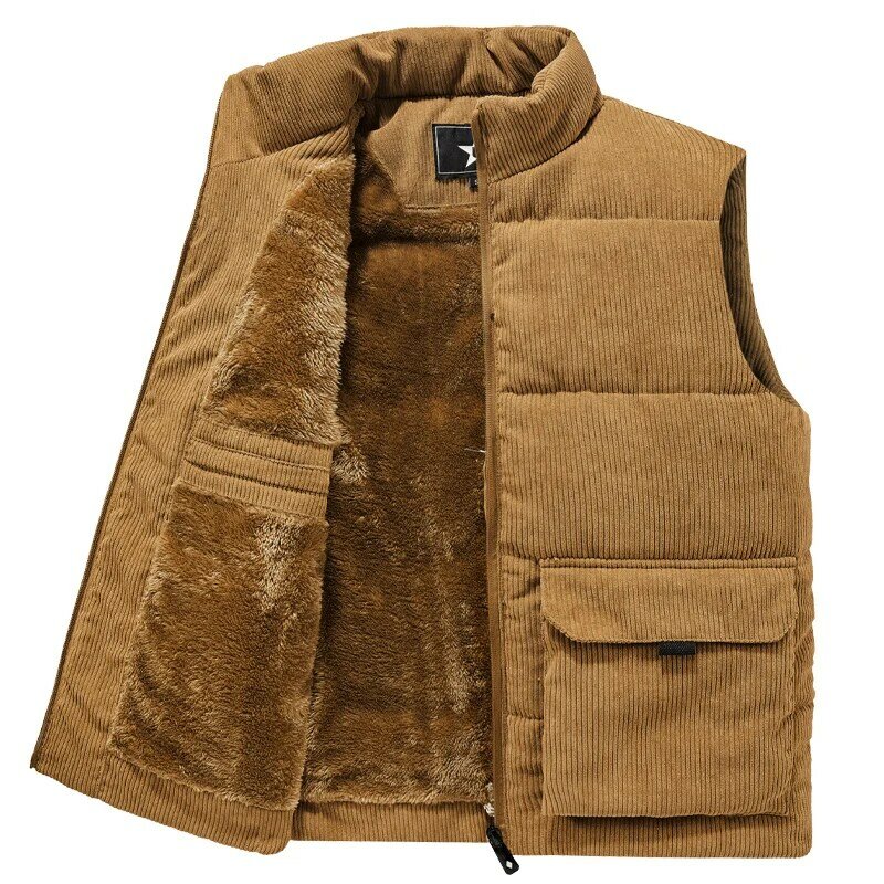男性の綿が詰めウールベスト、男性コート、ノースリーブジャケット、暖かいベスト、冬のファッション、プラスサイズの服、6XL