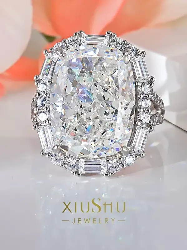 Verlangen Modieuze En Elegante 925 Zilveren Grote Diamanten Ring Ingelegd Met Hoge Carbon Diamanten, Luxe, Kleine Klasse
