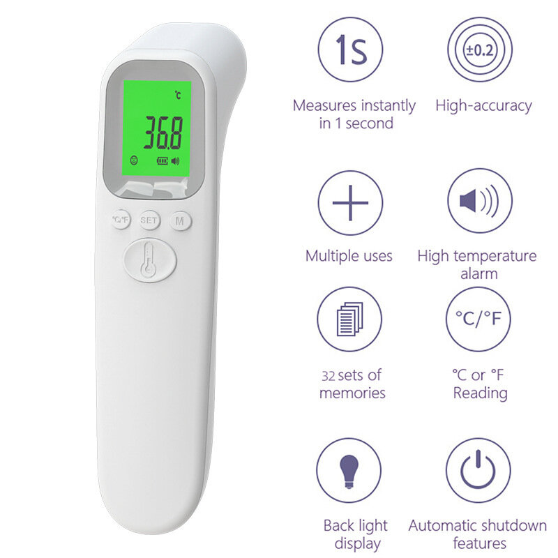 Termometro Fiebre Digital Termómetro Digital corporal para bebés y adultos, medidor de fiebre infrarrojo para la frente y el oído, de mano, sin contacto