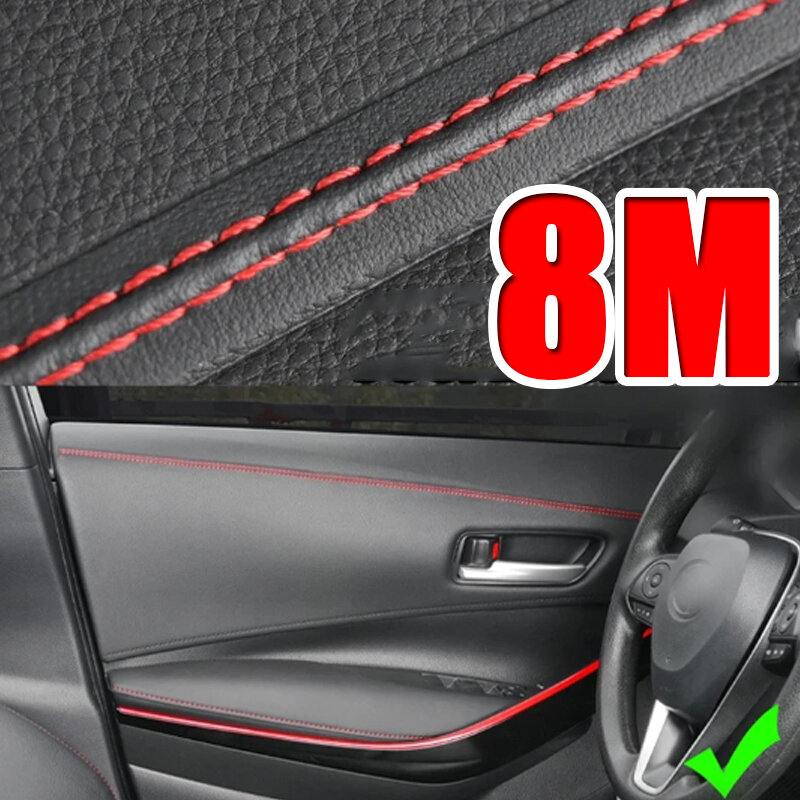 8M Auto Interieur Zelfklevende Decoratieve Lijn Auto Styling Dashboard Deur Pu Lederen Decoratie Auto Accessoires