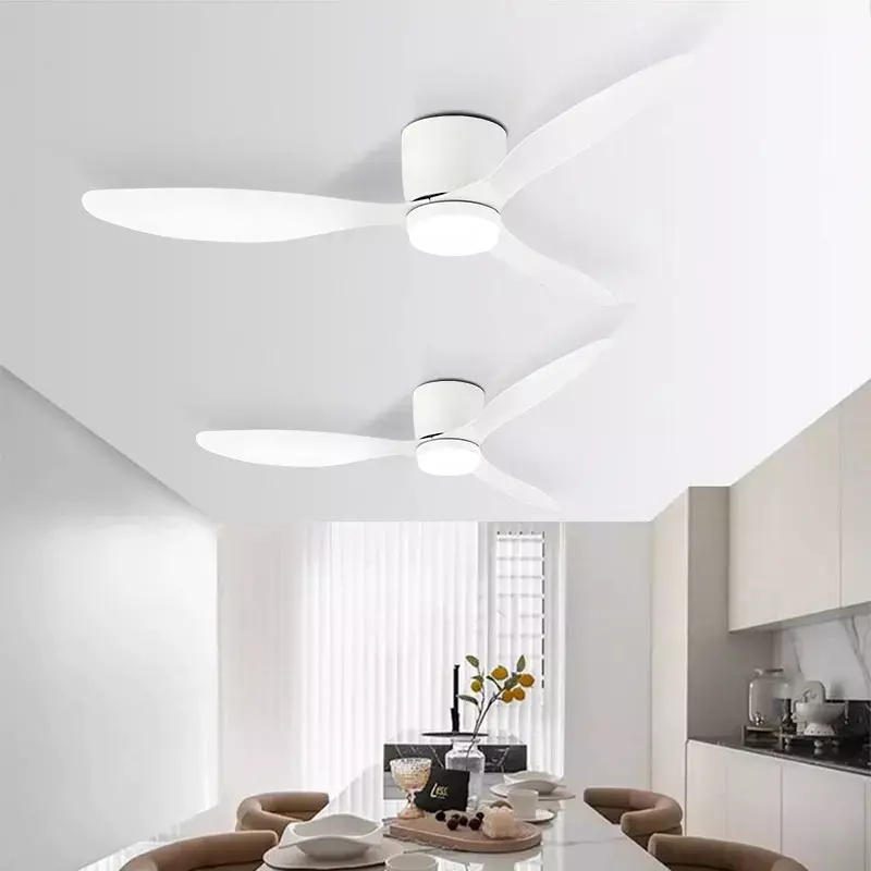 Interior LED ventiladores de teto com controle remoto, quarto teto lâmpadas, sala de estar LED luz, DC Motor, preto e branco, 42 in, 52in