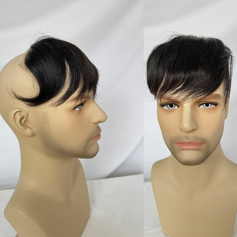 Postizos de cabello humano para hombre, peluquín de encaje suizo completo, línea de cabello Natural frontal, tupé de Color 1B, parche de cabello para hombres, 15x7cm